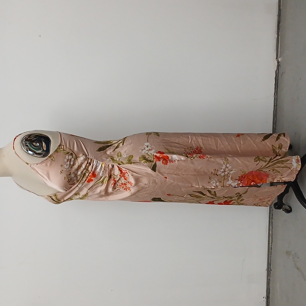 🪷Lulu's Pink Floral Satin Midi Dress with Side Slit - Picture 3 of 10
